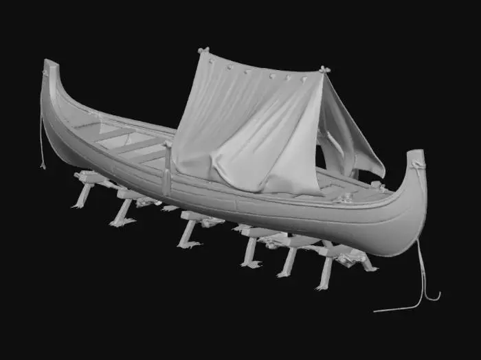 3D model for Dugout canoe or small flat-bottom boat, muddy

, shanty town style, patchwork materials (rusty metal sheets, old tarp, mismatched wood planks), built on stilts over swampy ground, muddy textures, overgrown reeds, survivalist aesthetic, game asset