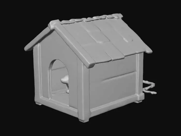 3D model for Farm doghouse made of scrap wood, with a rusty chain attached, rustic rural farm setup, weathered red barn wood, agricultural tools, realistic game asset, 4k pbr