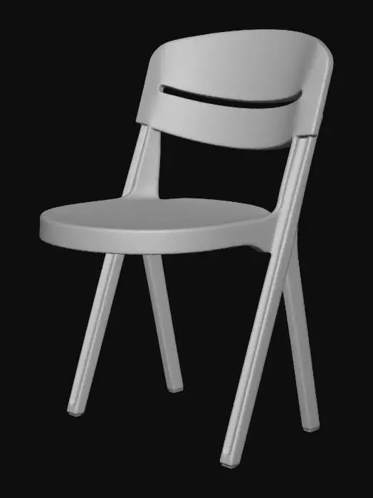 3D model for Red plastic cafe chair, faded color, scratches on surface, cheap street furniture, realistic prop, sun bleached