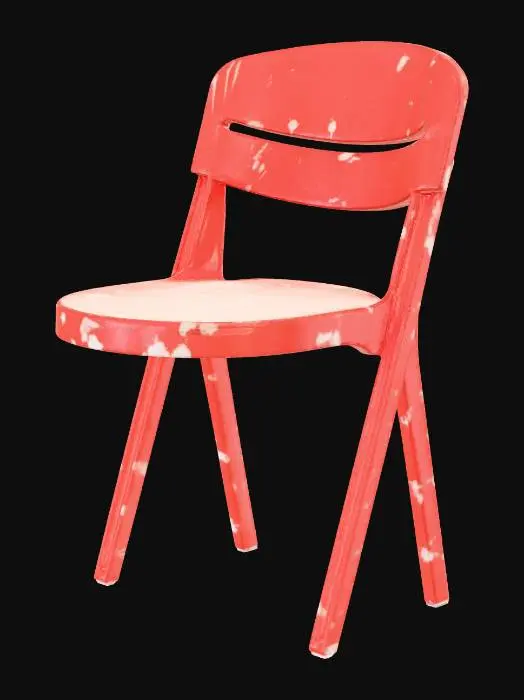 3D model for Red plastic cafe chair, faded color, scratches on surface, cheap street furniture, realistic prop, sun bleached