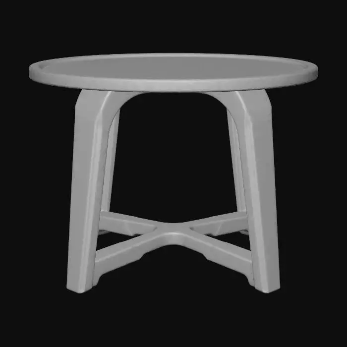 3D model for Damaged plastic patio table, green color, sun bleached, scratches and stains, bent legs, urban debris
