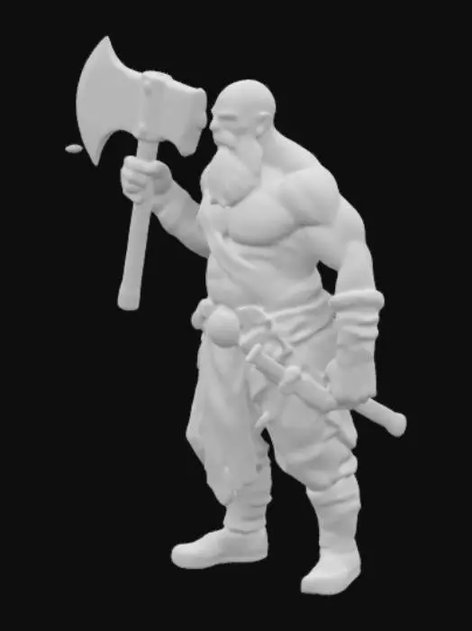 3D model for a muscular  man male very long hieght clean head long beard mark of  cut on body and face have axe on hand wearing dangeoures  looking cloth