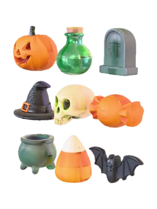 Halloween Icons - Costumes 3D model, vytvořený pomocí AI