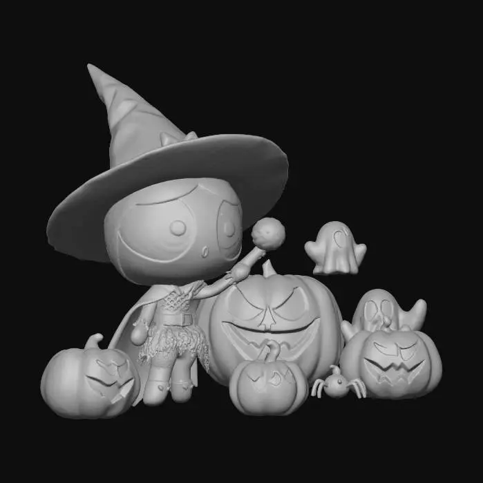 3D model for Witchy Halloween Scene Powerpuff Girls Bubbles