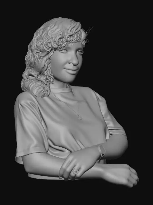 3D model for Smiling Portrait in a Red Graphic Tee