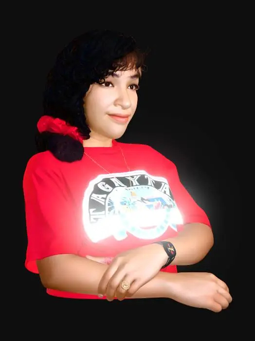 3D model for Smiling Portrait in a Red Graphic Tee