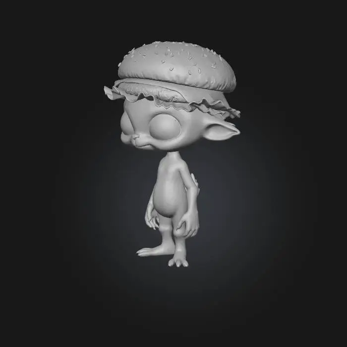 3D model for Инопланетянин в шапке бургера.
Реалистичный стиль, высокая детализация.
Серо-зелёная кожа, большие чёрные глаза.
Одет в шапку-бургер: булочки (золотистый текстурированный хлеб), котлета (сочная, с грилем), сыр (расплавленный пласткий), лист салата и долька помидора.
Юмористический и милый характер.