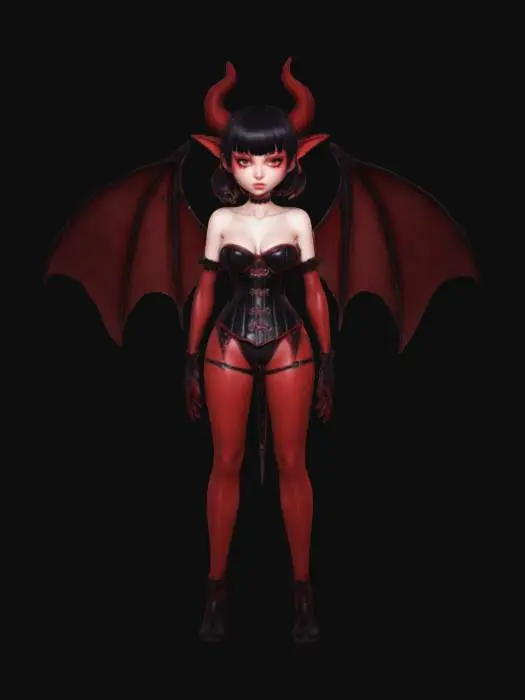 3D model for Succubus, estilizada, boas proporções, espartilho, cabelo curto, franja chanel