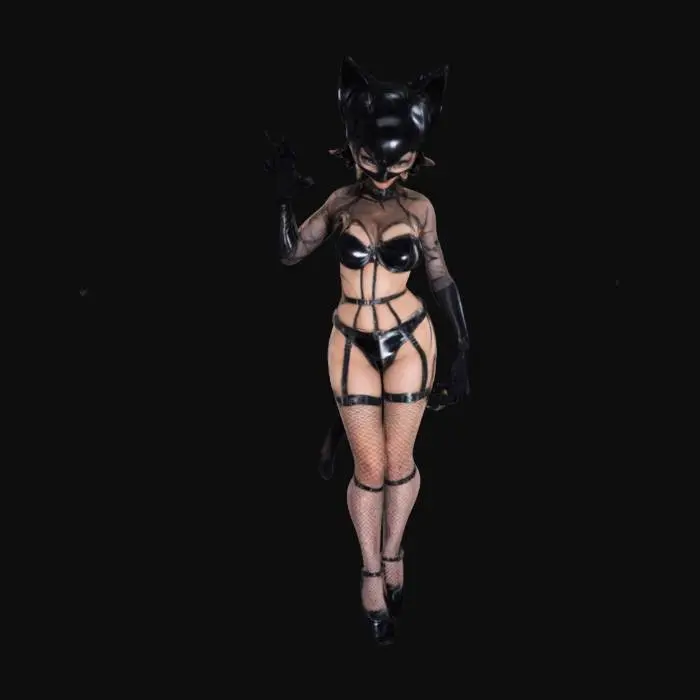 3D model for felicia, mulher gato, fishnet, cinta liga