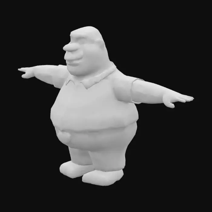 3D model for Realistic symmetrical Peter Griffin, Doing T-Pose, arms out to sides.