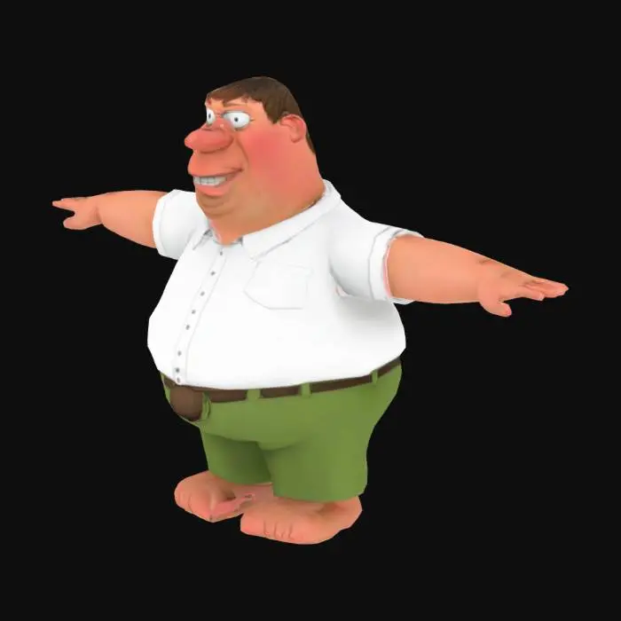 3D model for Realistic symmetrical Peter Griffin, Doing T-Pose, arms out to sides.