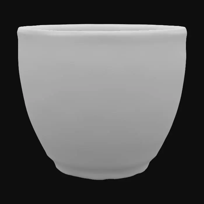 3D model for Black fabric grow pot, round, 0.4 meters diameter, 0.35 meters tall, visible dark soil surface, subtle stitching detail, pivot at base center, clean low-poly topology, game-ready PBR textures, realistic proportions, .glb format.