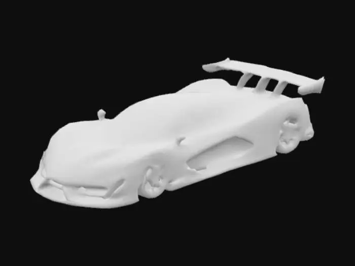 3D model for A low-slung hypercar with sharp aero, deep red paint, and nine turbo exhausts. It features an active wing, OLED cockpit, and carbon-ceramic brakes for peak performance.