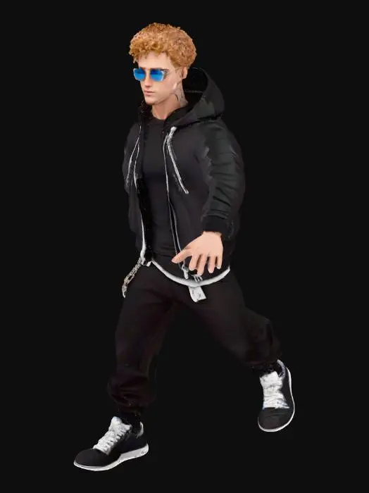3D model for Ultra-realistic, full-body male character,T-pose(arms straight out, palms down), front-facing, no environment.
Slim–athletic build, fair skin, shortstrawberry-blond curls with a tight fade, light blue eyes, clean shaven.
Outfit: premium streetwear—fitted black designer tee under a light bomber/hoodie option, slim black tech joggers, designer low-top sneakers.
Accessories: Chrome Hearts style sunglasses glossy black rectangular frames with silver gothic cross hardware on temples; layered silver curb chains over the shirt.
Style: photorealistic PBR, high-detail skin and hair cards, crisp cloth folds, realistic proportions, neutral expression.
Focus on accurate likeness to the reference photos (face shape, hair color/texture, jawline, eye spacing), clean silhouette, and game-ready topology.

