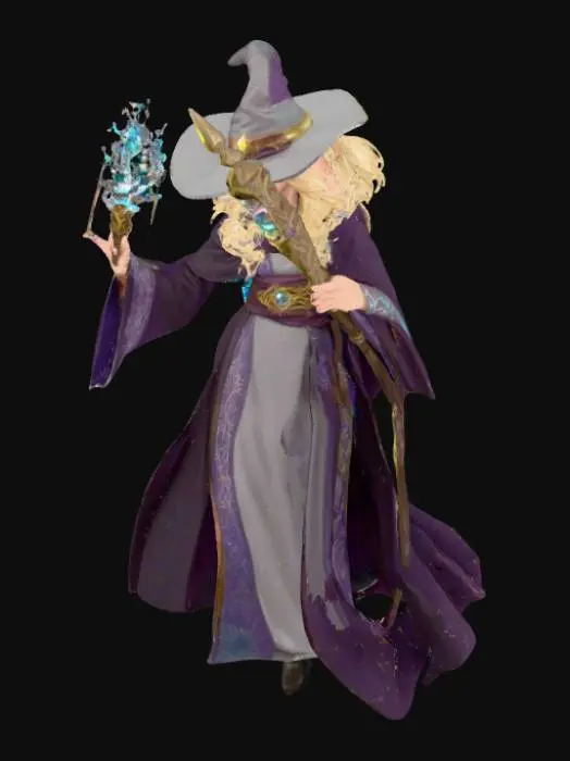 3D model for 1 mage left hand wand,right hand staff ,each them sparkle 