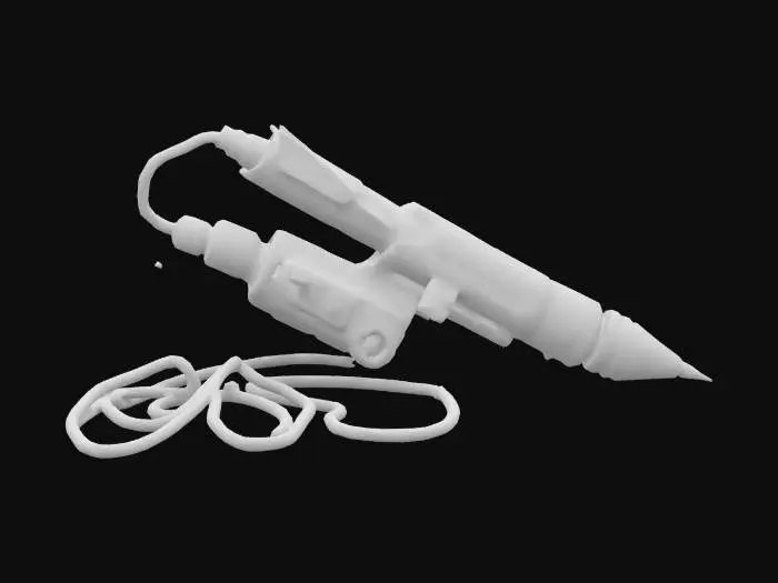 3D model for A few high-tech tools and cables scattered on a flat surface. The tools should have a sleek, futuristic design, and the cables should be neatly coiled or loosely placed, with a cyberpunk feel