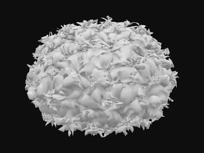 3D model for A dense natural bush made of green leaves, various leaf shapes and sizes, realistic organic structure, slightly wild and uneven growth, natural texture, clean 3D model