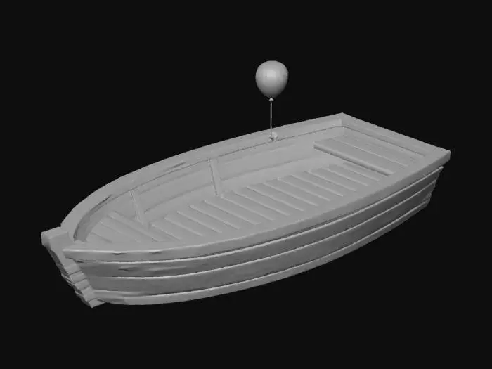 3D model for mach mir nochmal ein bild von einem ganz normalen boot mit einem kleinen Ballon dran. boot aus holz. der boden im boot ist eben