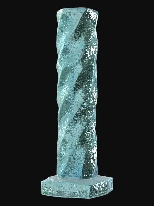 3D model for Tall vertical ice pillar with faceted, crystalline structure, designed as natural landmark or decorative frozen column