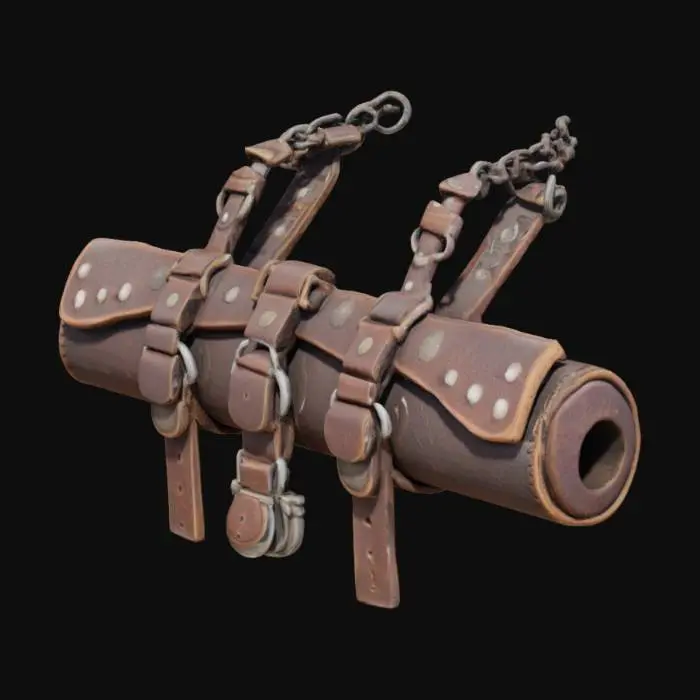 3D model for Medieval horse tack made of worn leather straps and metal buckles. Slightly aged, with engravings and functional design