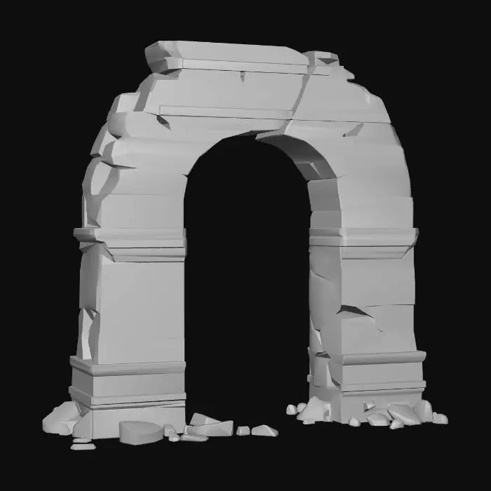 3D model for Stylized ruined stone archway, one big  arch, broken and weathered sandstone, ancient desert ruin