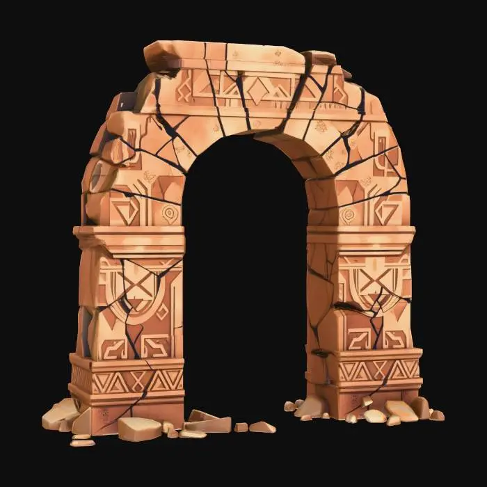 3D model for Stylized ruined stone archway, one big  arch, broken and weathered sandstone, ancient desert ruin