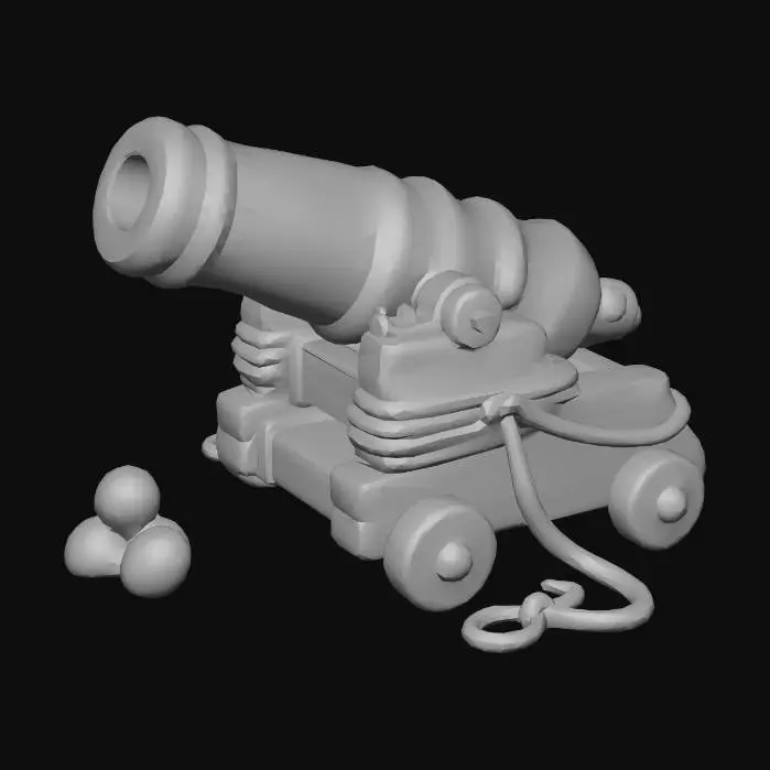 3D model for Cannon on a Wooden Cart