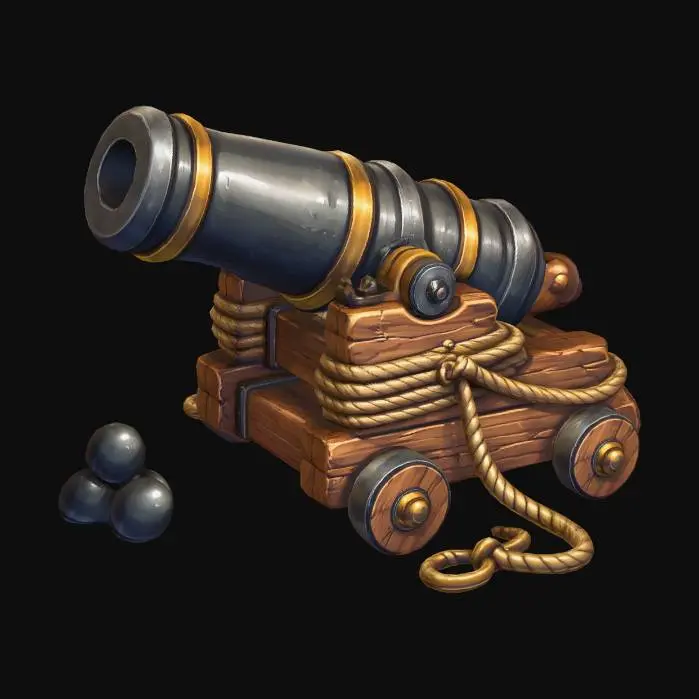 3D model for Cannon on a Wooden Cart