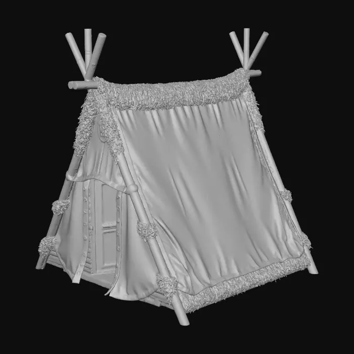 3D model for A medieval military style tent to represent the bivouac / encampment of a troop deployed to enforce the needs of a nearby wood and stone fortress.