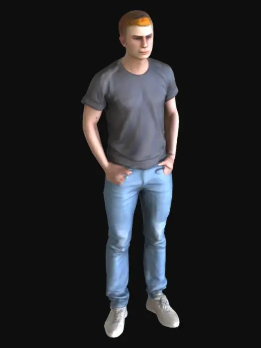3D model for A standard character from New York, aged around 25, with a fair skin, and 6ft height. He has undercut hairstyle. He look atheletic, with his moderate muscles. He is dressed causual.