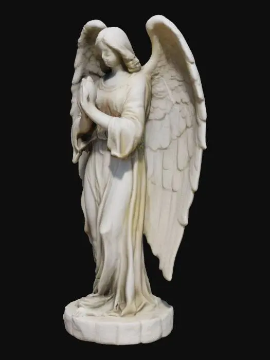 3D model for Uma estátua de anjo de cemitério , feita de pedra e com uma base de pedra.