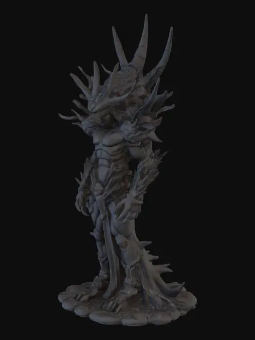 3D model for Spiky rock monster without feet. Statue like with lots of stony spikes. Angel statue with spikes