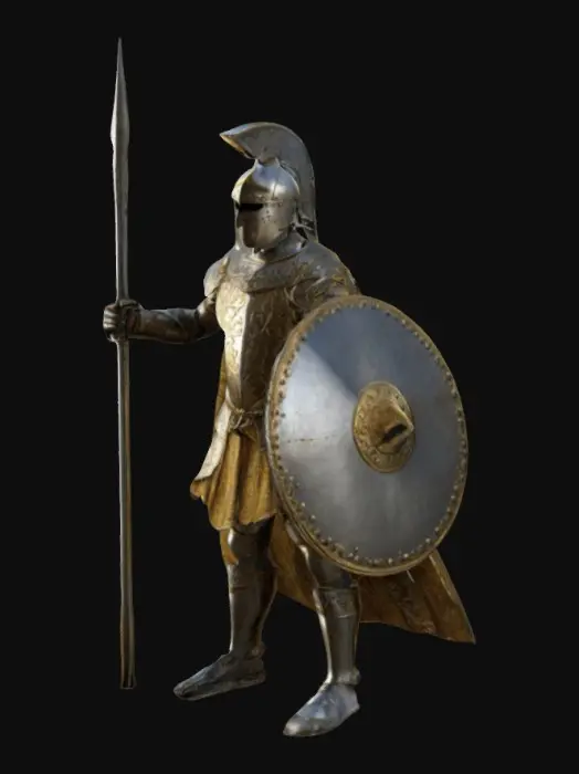 3D model for figuru gladiátora se zbraní jako je meč, kopí, trojzubec a podobně, Jemný, Ultra realistický, Bojovná pozice