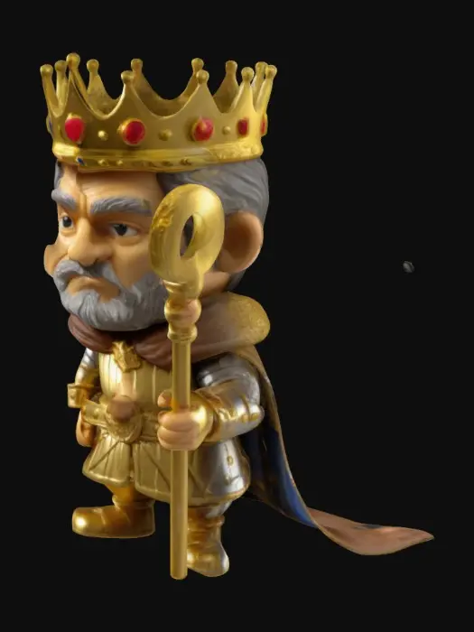 3D model for create mini figure, 3 cm tall figure, King Richard 1 Lionhearth, ultra detailed, medieval,figure 3 cm tall, figure hold in right hand detailed gold scepter and on the head have gold king crown. , figure look like from clash of clans and cartoon style