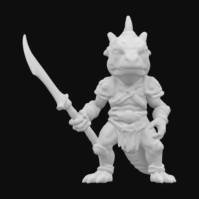 3D model for lizardmen warrior like from warhhamer 40.000, medieval, clash of clans style, big head like as funko pop figures, game asset