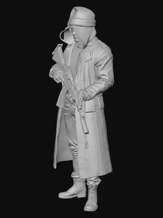 3D model for un ladron con un gorro de navidad y un AK-47