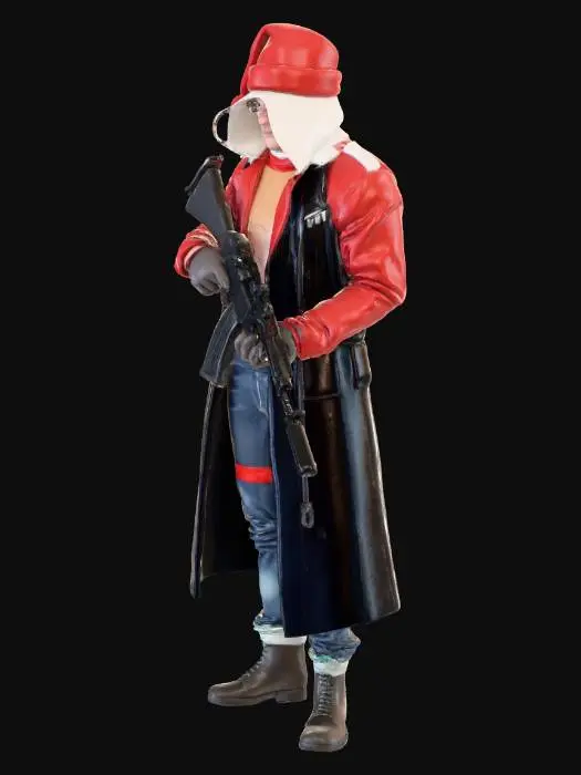 3D model for un ladron con un gorro de navidad y un AK-47