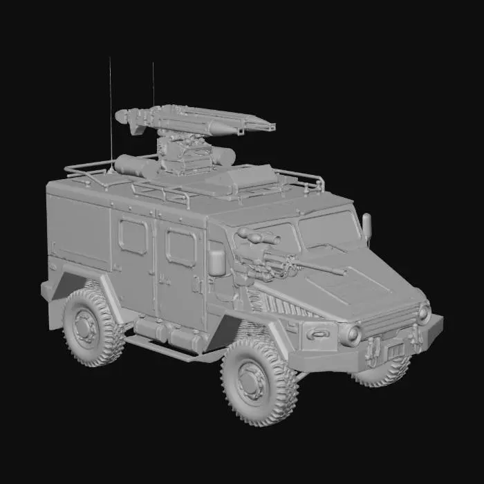 3D model for una caravana con una ametralladora en la puerta izquierda un lanzamisiles arriba y blindaje clandestino