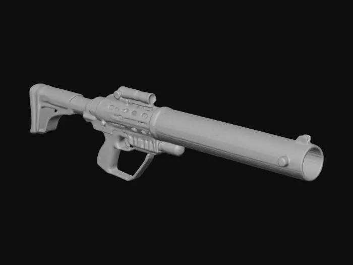 3D model for Futuristic rifle style flamethrower with a wide cylindrical barrel for a mech