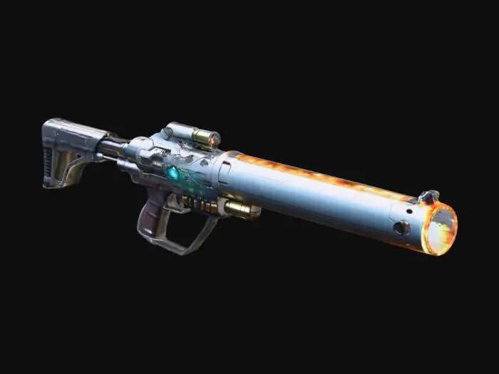 3D model for Futuristic rifle style flamethrower with a wide cylindrical barrel for a mech