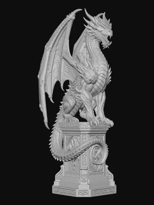 3D model for Obsidian Dragon on a Runic Pedestal