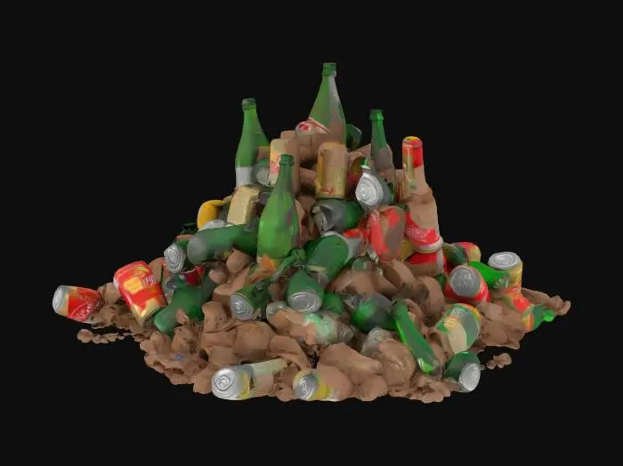 3D model for a giant pile of old cans and bottles trash
