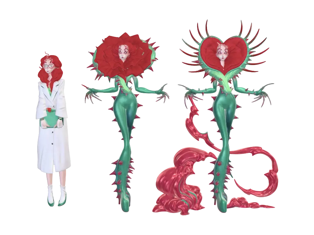 Dr. Isley and Poison Ivy - Evolution 3D model, vytvořený pomocí AI