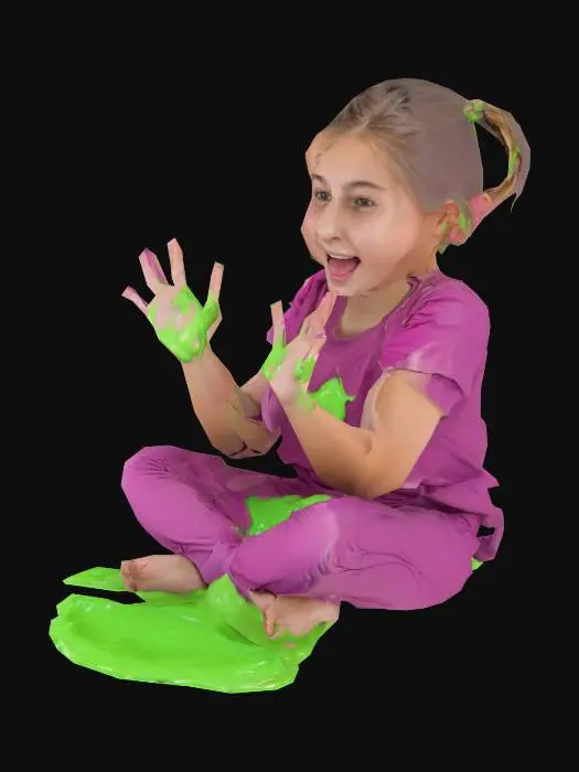 3D model for girl playing a slime in her bedroom