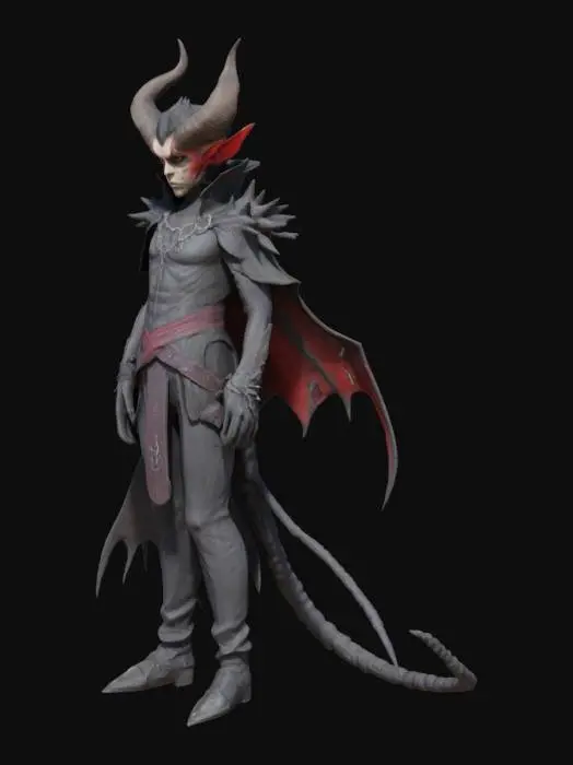 3D model for gotcha character, male with horns and a devilish tail. gothic like