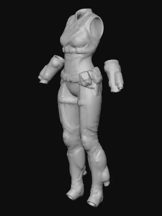 3D model for Sci-fi clothing set designed for Khelar Driftborn body proportions. No body visible. Form-fitting survival garments adapted for low gravity and aerial movement. Lightweight fabric panels, flexible membranes, reinforced seams. Includes torso wrap, leg coverings, and forearm guards. Clean topology, game-ready, neutral pose, floating clothing presentation, no character body