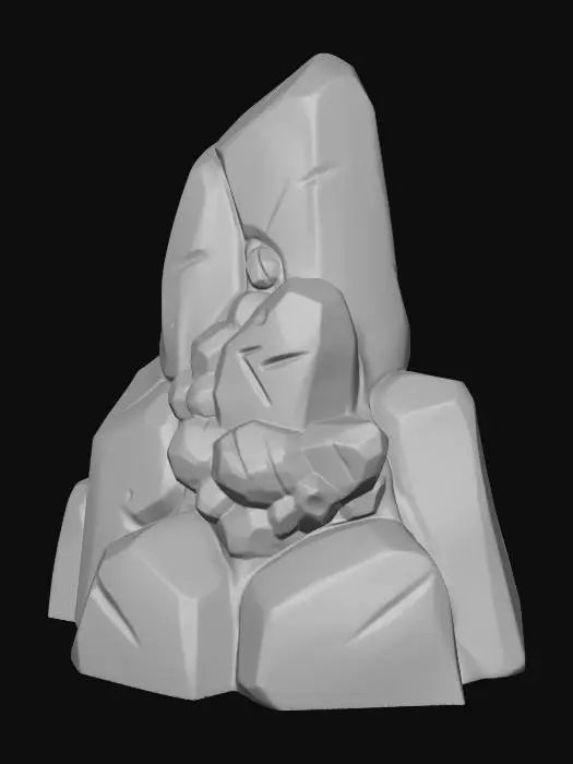 3D model for A game asset of a metallic ore vein on an angular rock wall. A sharp, jagged crack in the dark stone reveals a glowing, pulsating orange and copper-colored metallic deposit. The ore looks chunky and mineable. PBR materials, stylized.