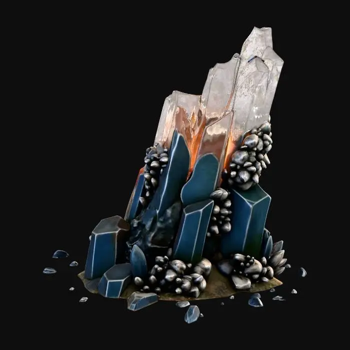 3D model for An active underwater geothermal vent. An angular, mineral-encrusted stone pipe formation with a glowing red fissure at the top. Particles of bubbles and heat distortion implied. Hazardous terrain piece.