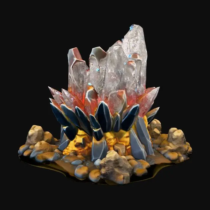 3D model for An active underwater geothermal vent. An angular, mineral-encrusted stone pipe formation with a glowing red fissure at the top. Particles of bubbles and heat distortion implied. Hazardous terrain piece.