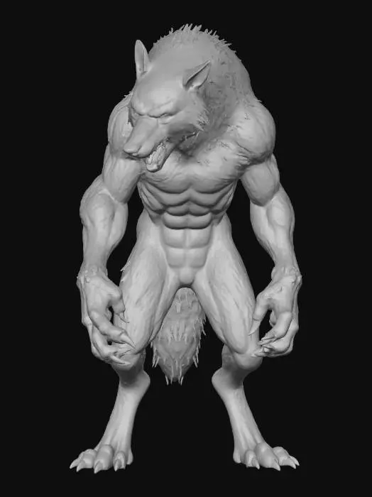 3D model for A two-legged werewolf standing on its hind legs in mid-attack, with ultra-realistic fur details. , #Halloween2025#